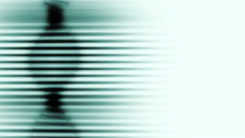 Distorted replica of DNA double helix producing light and spinning on a white Stock Footage 131099699