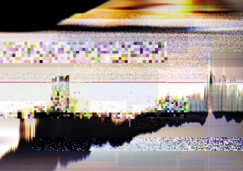 Distorted screen glitch error pixel static noise Foto stock