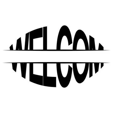 Distorted spherical welcome lettering with mirrored horizontal band effect Stock Illustration