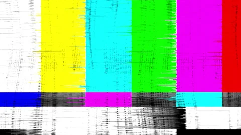 Distorted TV Test Card with Color Bars and Signal Glitch Stock Footage 340676757