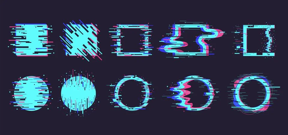 Distortion dynamic square and circle elements, technology noise defect, geometry 스톡 일러스트