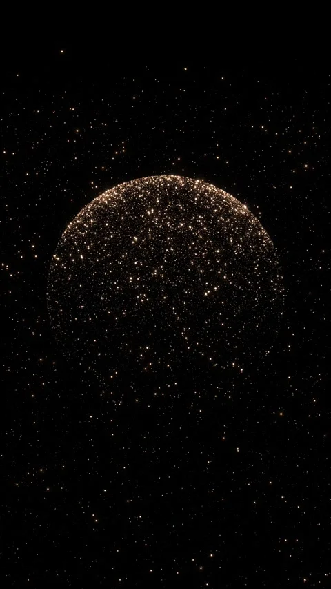 Distortion waves on abstract golden sphere of particles. Digital data splash poi Stock Footage 341916201