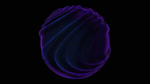 Distortion waves on abstract sphere of particles loop. Digital data splash of Stock Footage 151278631