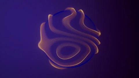 Distortion waves on abstract sphere of particles loop. Digital data splash of Stock Footage 337727688