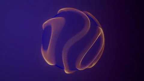 Distortion waves on abstract sphere of particles loop. Digital data splash of Stock Footage 337879455