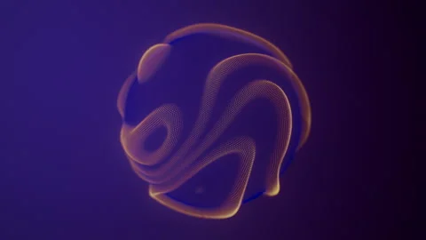Distortion waves on abstract sphere of particles loop. Digital data splash of Stock Footage 337933991
