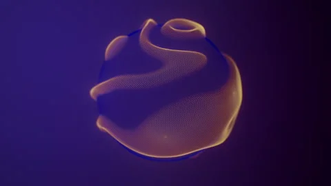 Distortion waves on abstract sphere of particles loop. Digital data splash of Stock Footage 338066158