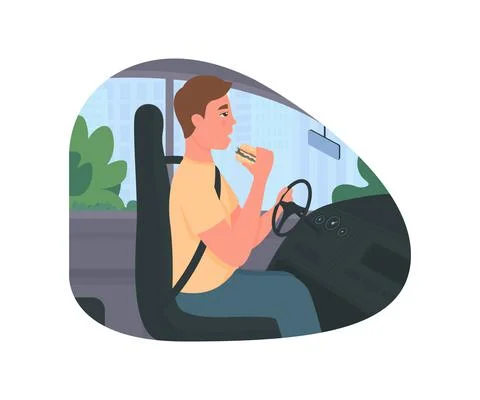 Distracted driving 2D vector web banner, poster 스톡 일러스트