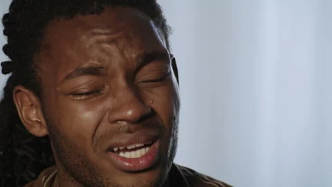Distraught African Man in Dreadlocks Breaks Down in Tears Stock Footage 246726133