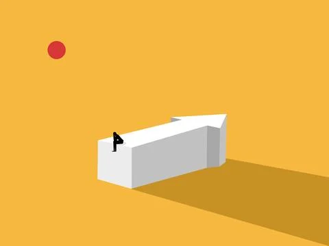 Distraught businessman on the arrow refuses to move forward Stock Illustration