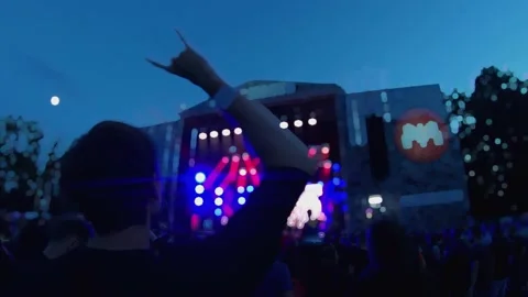 The distraught crowd is having fun to the music of the favorite band. Stock Footage 154158489