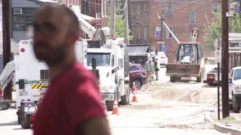Distraught man at disaster or accident scene. Ellicott City, Maryland. Stock Footage 70537942