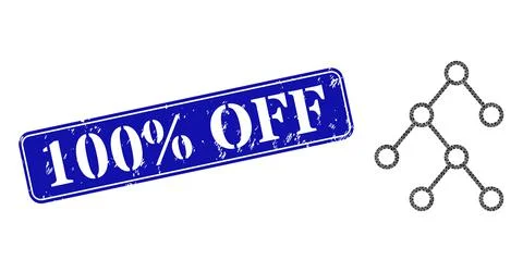 Distress 100 discount Off Watermark with Binary Chart Links Triangle Filled Icon Stock Illustration