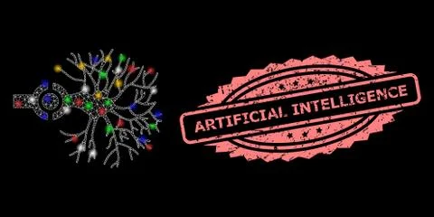 Distress Artificial Intelligence Stamp and Net Neuron Digital Interface with 스톡 일러스트