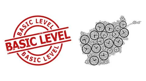 Distress Basic Level Badge and Clock Collage of Afghanistan Map Stock Illustration