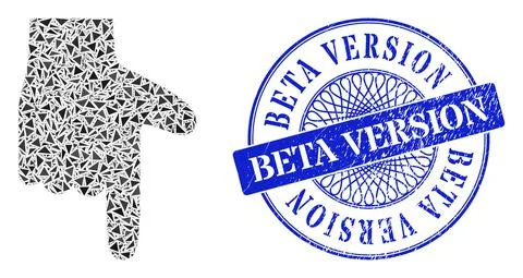 Distress Beta Version Stamp and Triangle Hand Pointer Down Mosaic Illustrazione stock