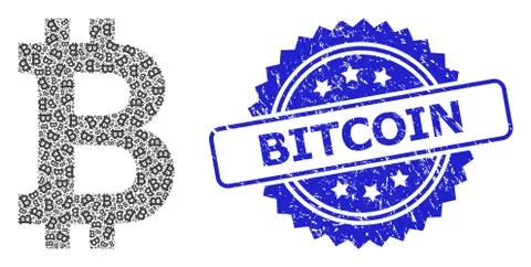 Distress Bitcoin Seal and Recursion Bitcoin Icon Mosaic 库存插图