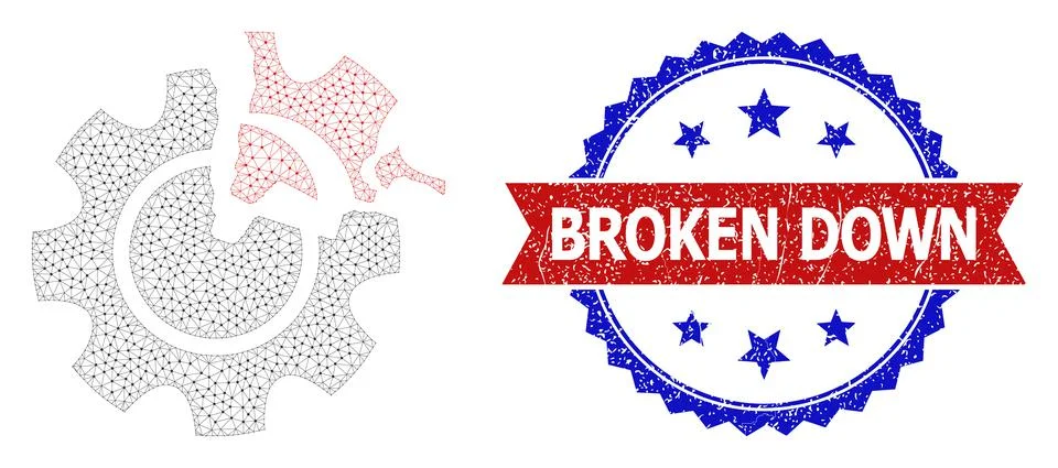 Distress Broken Down Round Rosette Bicolor Seal and Mesh Carcass Gear Damage Stock Illustration