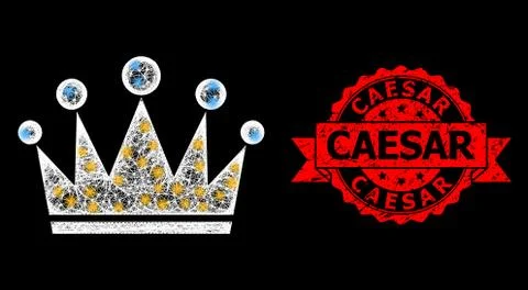Distress Caesar Stamp and Bright Web Network Crown with Light Spots Illustrazione stock