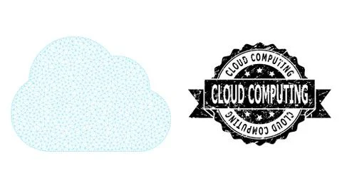 Distress Cloud Computing Ribbon Seal Stamp and Mesh Carcass Cloud Stock Illustration