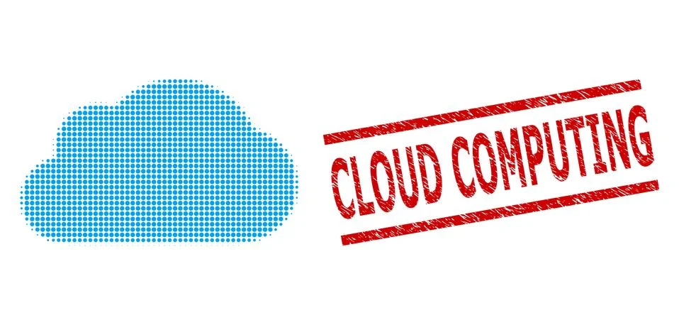 Distress Cloud Computing Seal and Halftone Dotted Cloud Illustrazione stock