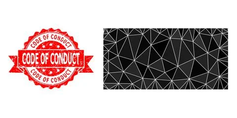Distress Code of Conduct Stamp and Filled Rectangle Lowpoly Mocaic Icon 스톡 일러스트