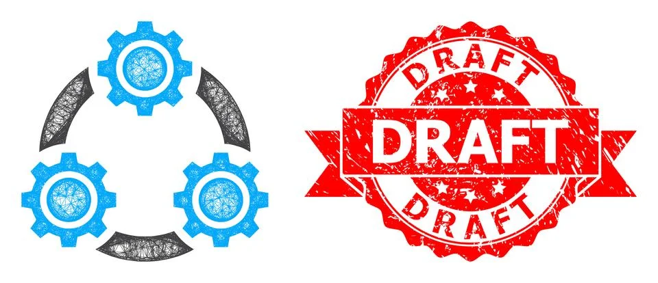 Distress Draft Stamp and Linear Gear Planetary Transmission Icon Stock Illustration