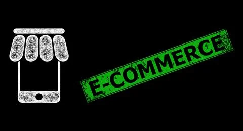Distress E-Commerce Stamp Seal and Hatched Mobile Shop Web Mesh with Bright Stock Illustration