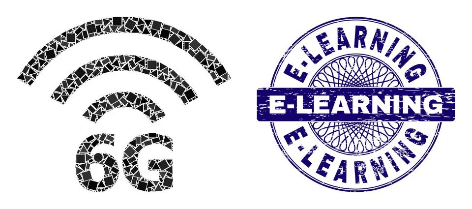 Distress E-Learning Stamp and Geometric 6G Radio Source Mosaic イラスト素材