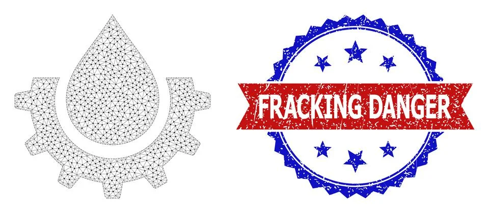 Distress Fracking Danger Round Rosette Bicolor Stamp and Mesh 2D Oil Industry Stock Illustration