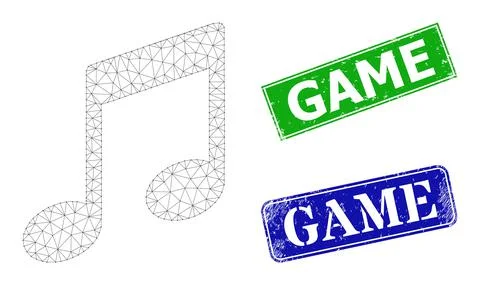 Distress Game Badges and Triangle Mesh Musical Notes Icon Stock Illustration