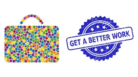 Distress Get a Better Work Stamp Seal and Bright Colored Mosaic Case Illustrazione stock