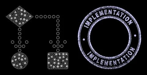 Distress Implementation Seal and Illuminated Mesh Block Diagram with Sparkles Stock Illustration