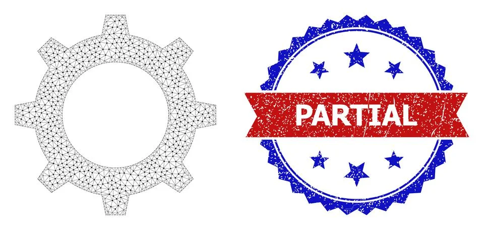 Distress Partial Round Rosette Bicolor Badge and Mesh 2D Gear Stock Illustration