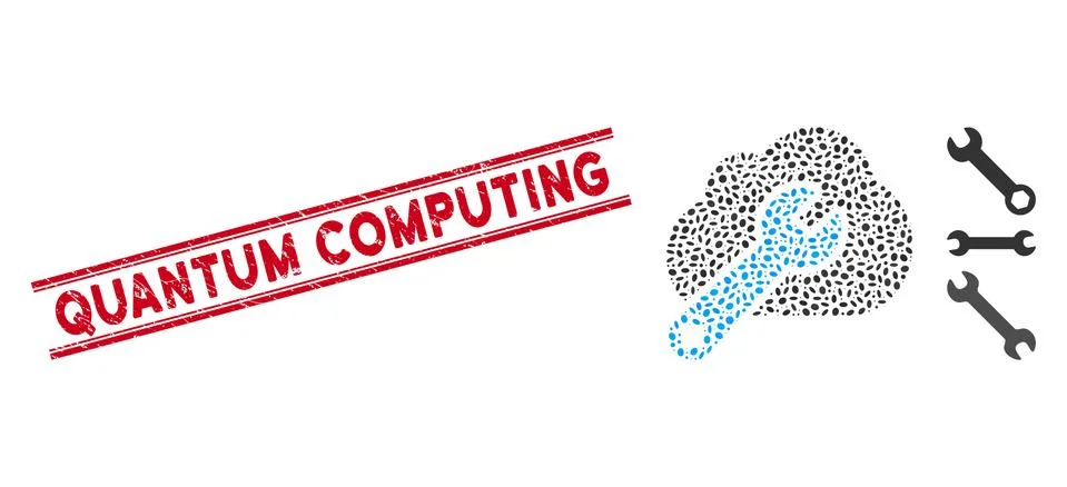 Distress Quantum Computing Line Seal and Mosaic Cloud Options Icon Stock Illustration