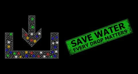 Distress Save Water Every Drop Matters Badge and Net Download Box Glare Icon Stock Illustration