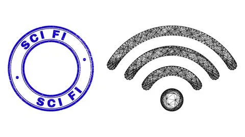 Distress Sci Fi Stamp and Net Irregular Mesh Wi-Fi Dot Icon Illustrazione stock