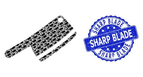 Distress Sharp Blade Round Seal and Recursion Butchery Knife Icon Mosaic 库存插图