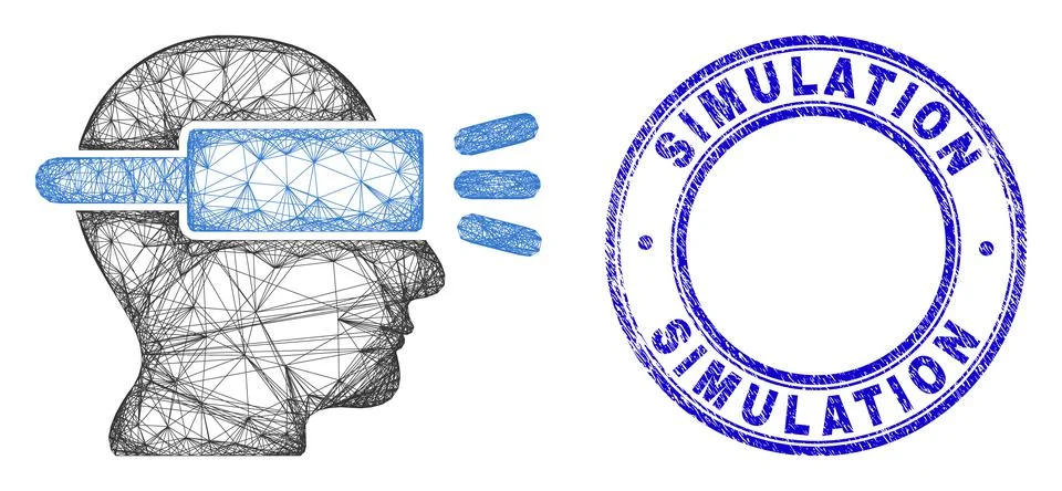 Distress Simulation Badge and Network Irregular Mesh Virtual Simulation Icon Stock Illustration