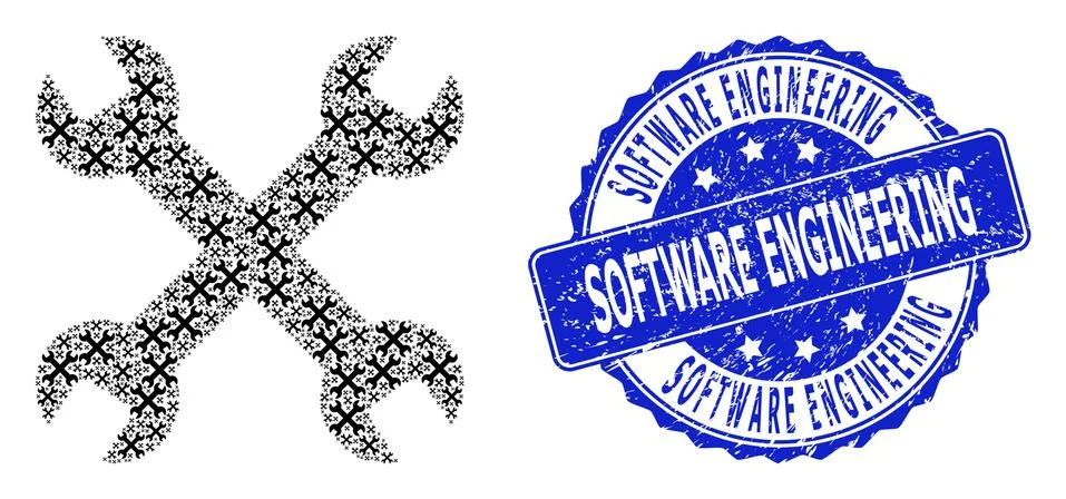 Distress Software Engineering Round Seal and Recursive Wrenches Icon Mosaic Stock Illustration