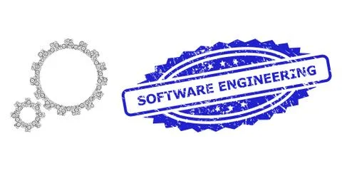 Distress Software Engineering Seal Stamp and Recursion Gear Transmission Icon Stock Illustration