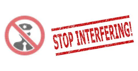 Distress Stop Interfering! Seal Stamp and Halftone Dotted Stop Policeman Stock Illustration