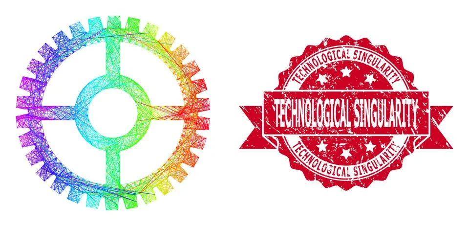 Distress Technological Singularity Stamp Seal and LGBT Colored Hatched Clock Cog Stock Illustration