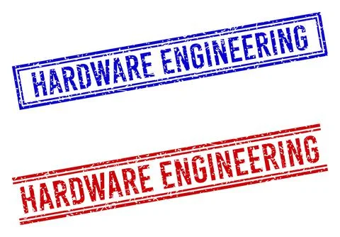 Distress Textured HARDWARE ENGINEERING Stamp Seals with Double Lines Stock Illustration