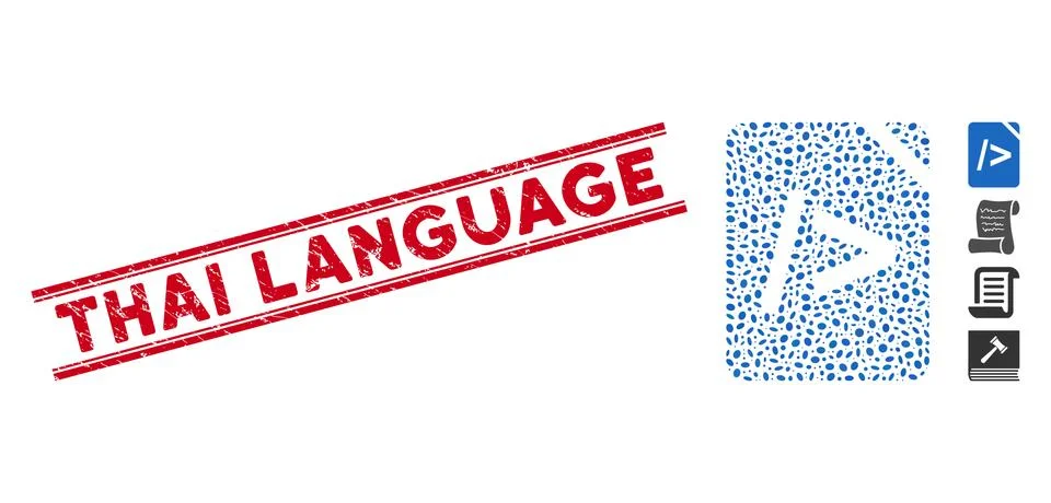 Distress Thai Language Line Stamp with Collage Script Code Icon Stock Illustration
