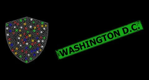 Distress Washington D.C. Stamp with Network Shield Glare Icon with Multicolored Stock Illustration