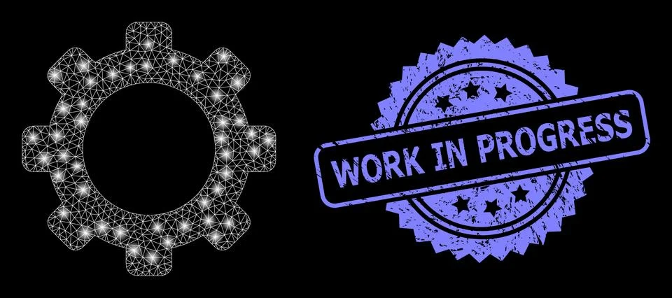 Distress Work in Progress Stamp and Bright Web Mesh Gear with Glare Spots Illustrazione stock