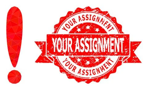Distress Your Assignment Stamp Seal And Exclamation Sign Low-Poly Mocaic Icon Illustration