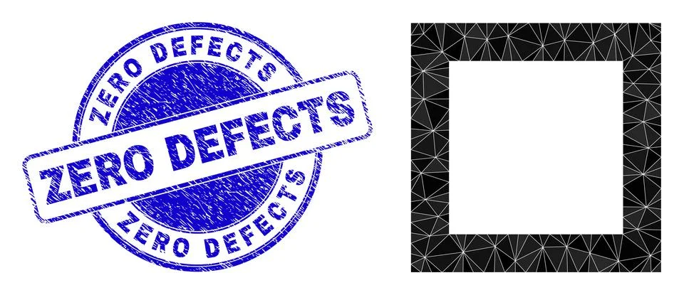 Distress Zero Defects Round Stamp Seal And Empty Square Low-Poly Icon Illustrazione stock