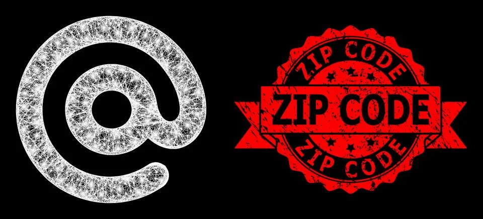 Distress Zip Code Stamp and Bright Web Mesh Email Symbol with Glare Spots Stock Illustration